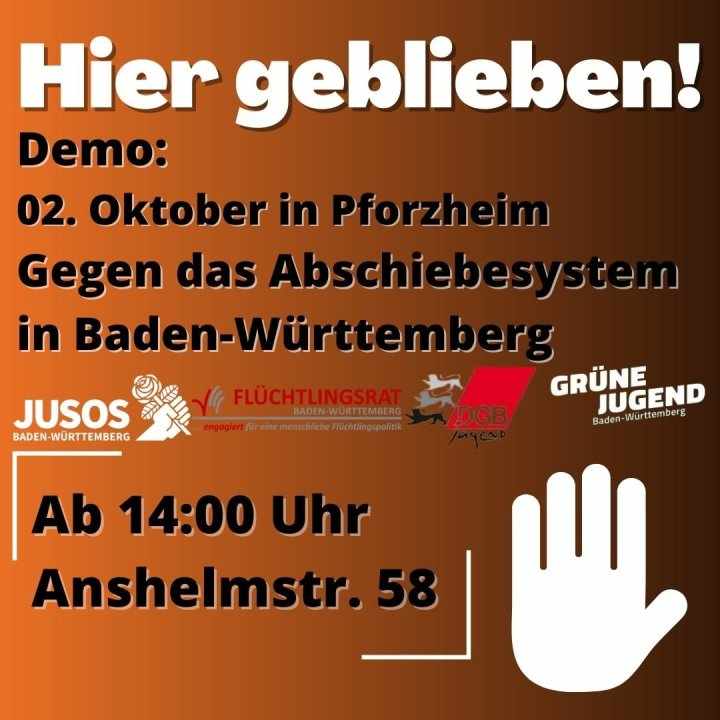 Sharepic Demoaufruf Pforzheim Abschiebehaft 2_10_22_Demo_Pforzheim_0
